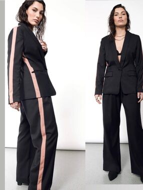 Wildfang The Empower Colorblock Tux Blazer and Crop Slim Pants Set Black